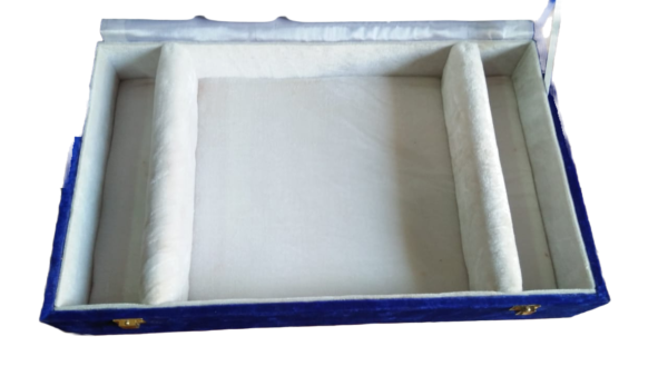 Blue velvet box for vanity mirror and brush set outer inner