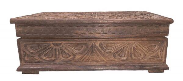 side view of carved wooden box